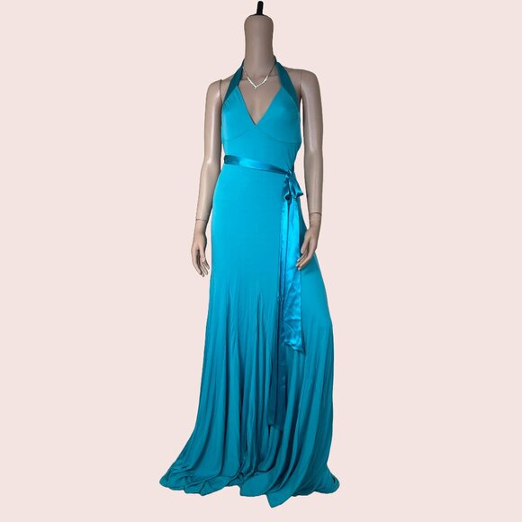 Aquamarine Blue Halter Gown Size M - Picture 1 of 3